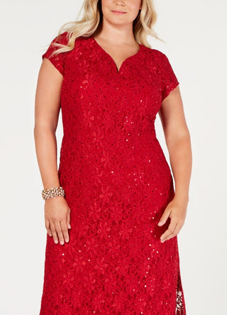 Connected Women's Sequined Lace Gown Red Size 16W