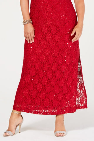 Connected Women's Sequined Lace Gown Red Size 16W