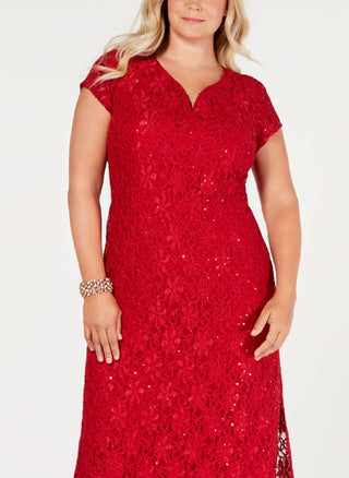 Connected Women's Sequined Lace Gown Red Size 22W