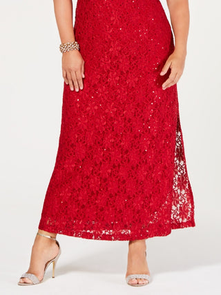 Connected Women's Sequined Lace Gown Red Size 22W