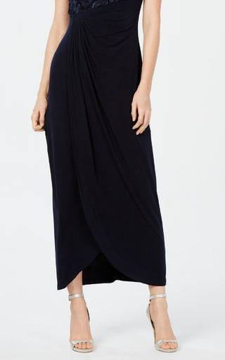 Connected Women's Soutache Faux Wrap Gown Blue Size 10 Petite