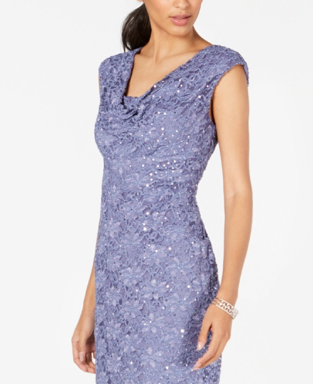 Connected Women's Sequined Lace Sheath Dress Purple Size 8