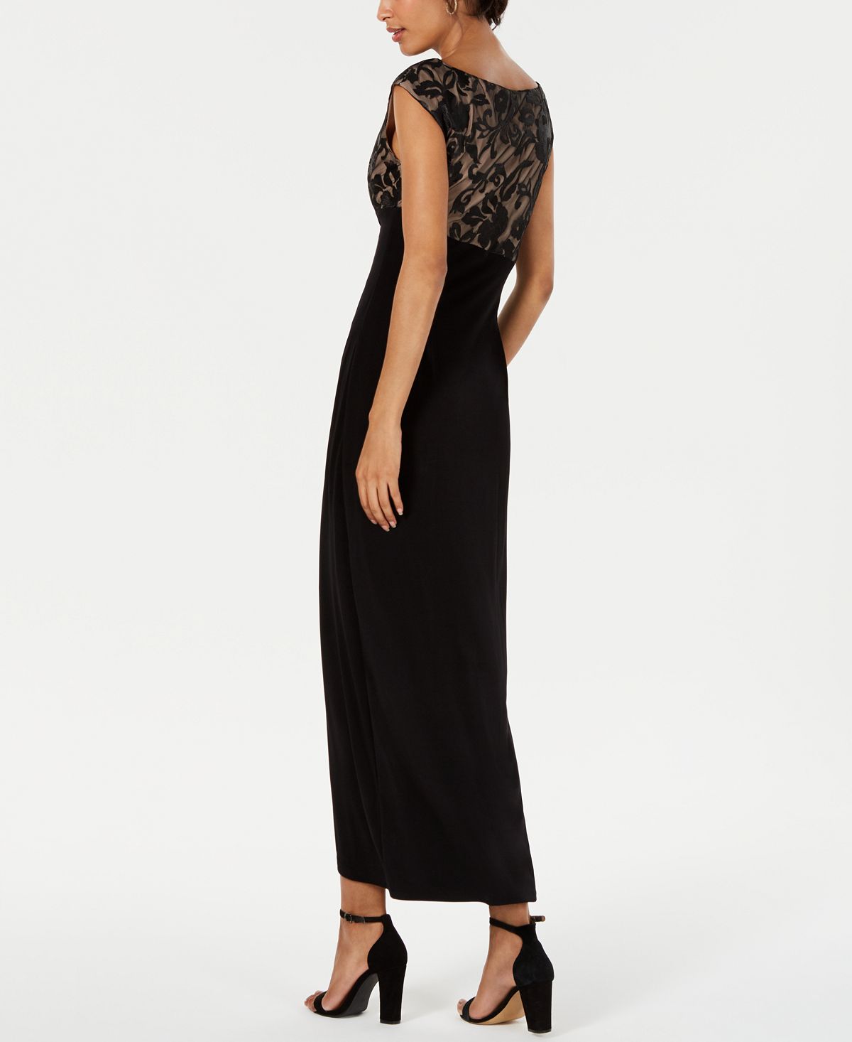 Connected Women's Embroidered Mesh Faux Wrap Gown Black Size 10