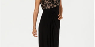 Connected Women's Embroidered Mesh Faux Wrap Gown Black Size 10