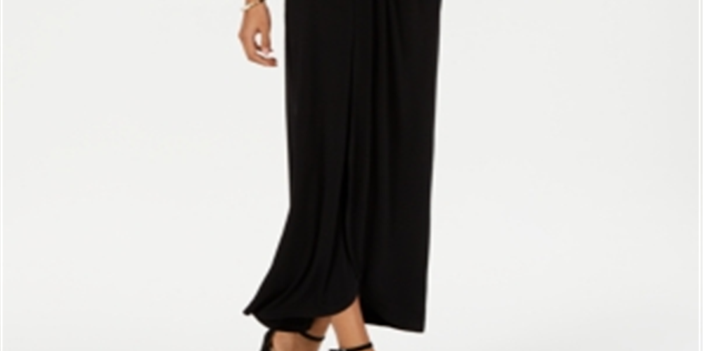 Connected Women's Embroidered Mesh Faux Wrap Gown Black Size 10