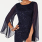 Connected Women's Flutter Sleeve Sequined Lace Dress Blue Size 6