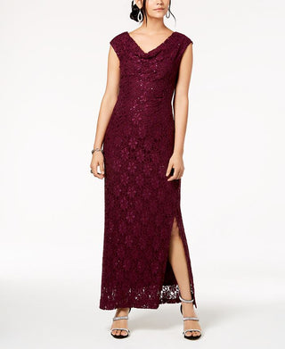 Connected Women's Lace Sequined Evening Dress Brown Size 12