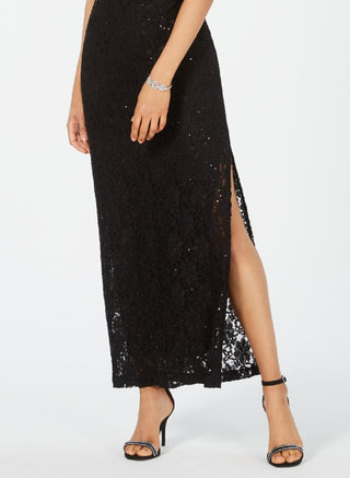 Connected Women's Sequin Lace Cape Gown Black Size 14Petite
