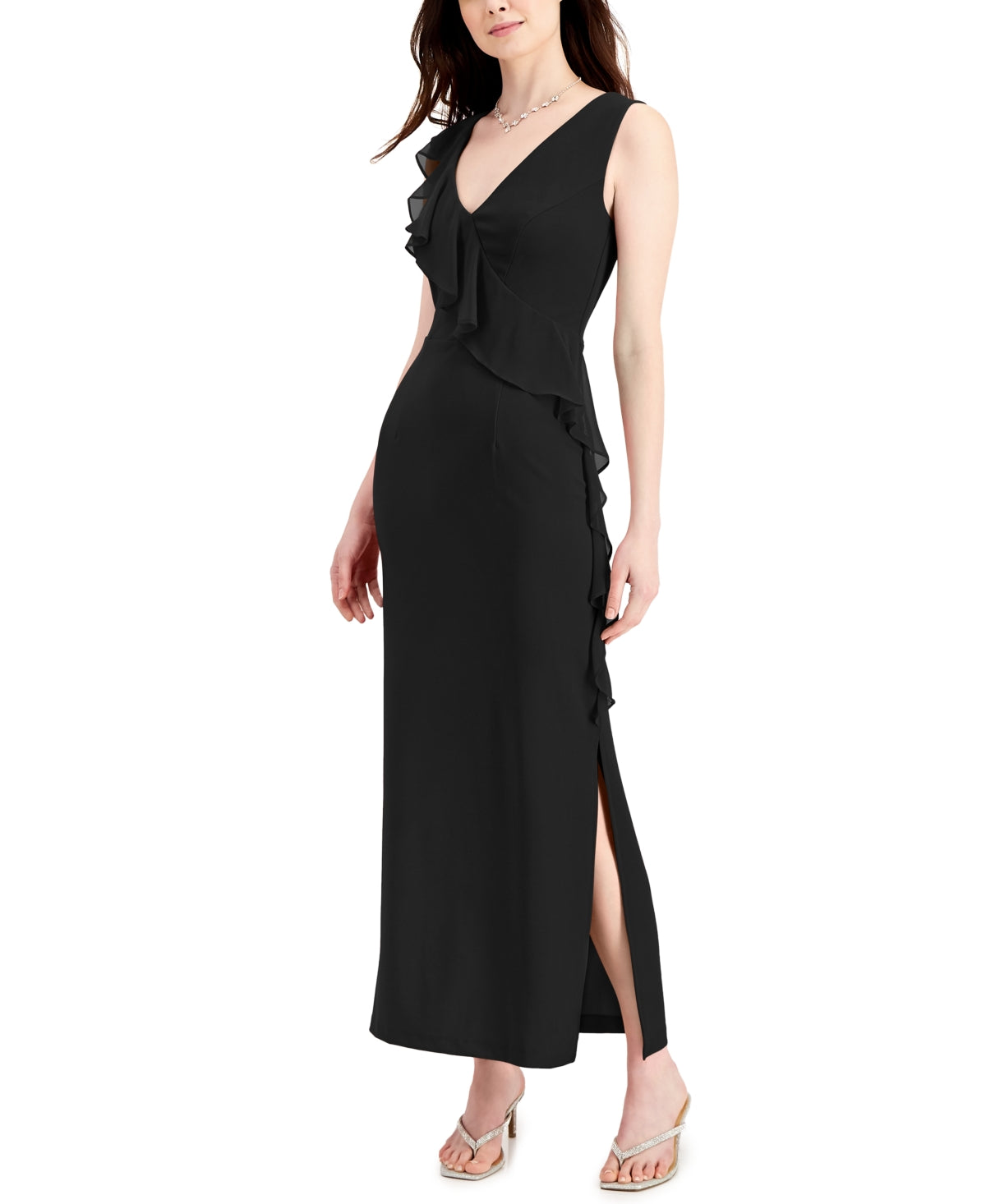 Connected Womens Cascade Ruffle Dress Black Size 10