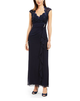 Connected Apparel Women's Lace Column Gown Blue Size 8