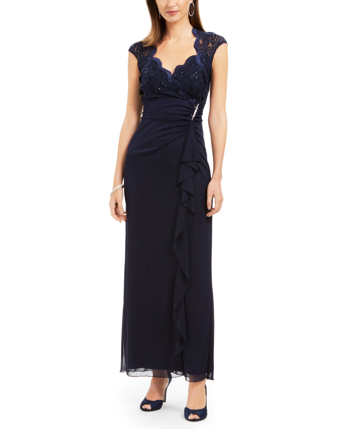 Connected Women's Lace Column Gown Blue Size 12