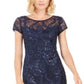 Connected Women's Floral Sequin Sheath Dress Blue Size 14