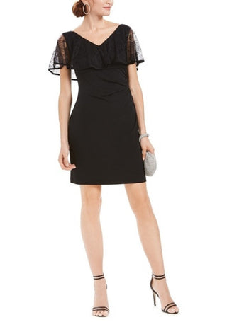 Connected Apparel Women's Lace Overlay Sheath Dress Black Size 10 Petite