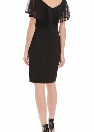 Connected Apparel Women's Lace Overlay Sheath Dress Black Size 10 Petite
