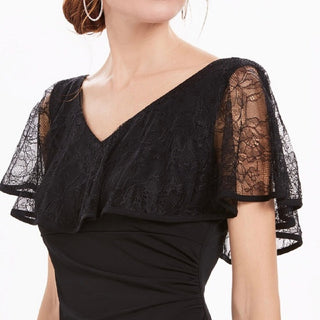 Connected Apparel Women's Lace Overlay Sheath Dress Black Size 10 Petite