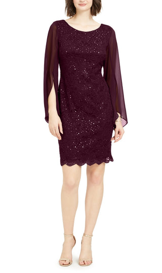 Connected Women's Flutter Sleeve Sequined Lace Dress Purple Size 16