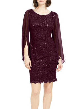 Connected Women's Flutter Sleeve Sequined Lace Dress Purple Size 16