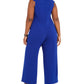 Connected Women's Solid Cap Sleeve Jewel Neck Wide Leg Evening Jumpsuit Blue Size 18W