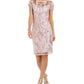 Connected Apparel Women's Sequined Lace Cap Sleeve Illusion Neckline Above the Knee Sheath Cocktail Dress Pink Size 12