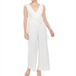 Connected Women's V Neck Sleeveless Ruffled Draped Zipper Back Jumpsuit White Size 8