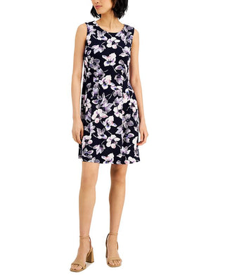 Connected Women's Floral Print Pleated Dress Purple Size 14