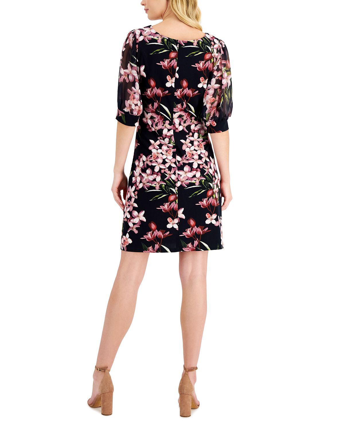 Connected Women's Floral Print Puff Sleeve Dress Pink Size 10