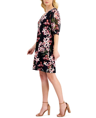 Connected Women's Floral Print Puff Sleeve Dress Pink Size 10