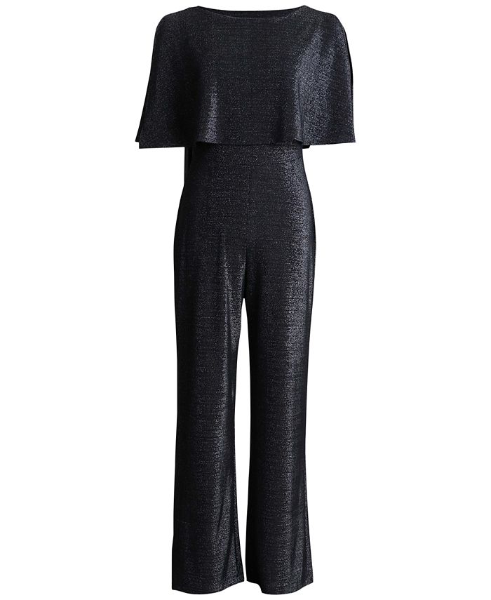 Connected Women's Metallic Cape Jumpsuit Black Size 16