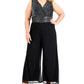 Connected Women's Metallic Wide Leg Cropped Jumpsuit Gray Size 18W
