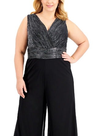 Connected Women's Metallic Wide Leg Cropped Jumpsuit Gray Size 18W