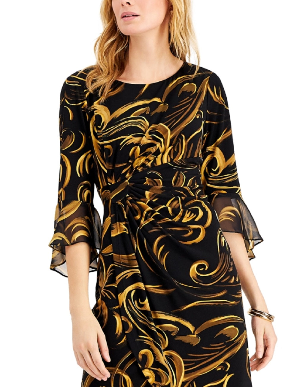 Connected Women's Ruffled Sleeve Sheath Dress Yellow Size 6Petite