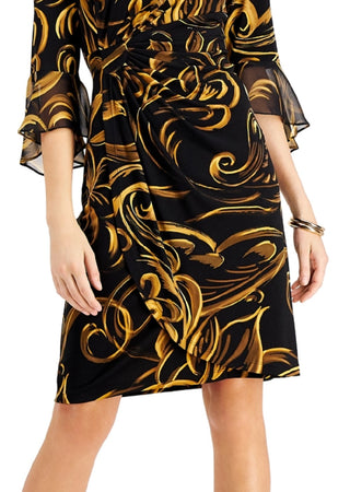 Connected Women's Ruffled Sleeve Sheath Dress Yellow Size 10Petite