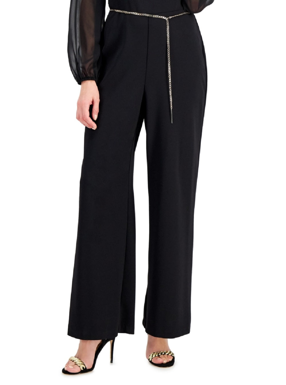 Connected Women's Chain Belt Sheer Sleeve Jumpsuit Black Size 6