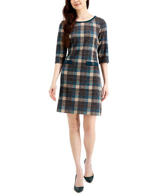 Connected Women's Plaid Sheath Dress Brown Size 8