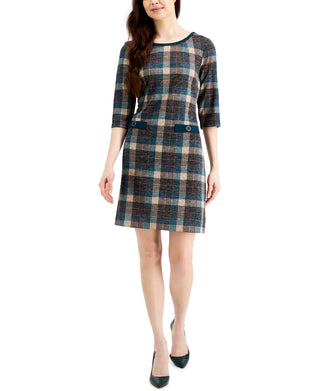 Connected Women's Plaid Sheath Dress Brown Size 8