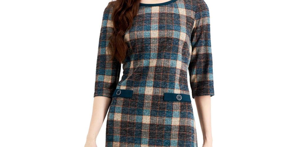 Connected Women's Plaid Sheath Dress Brown Size 8