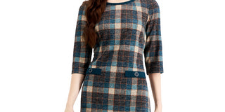 Connected Women's Plaid Sheath Dress Brown Size 8