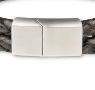 Bespoke Men's Double Strand Braided Leather Bracelet Brown Size Regular