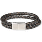 Bespoke Men's Double Strand Braided Leather Bracelet Brown Size Regular