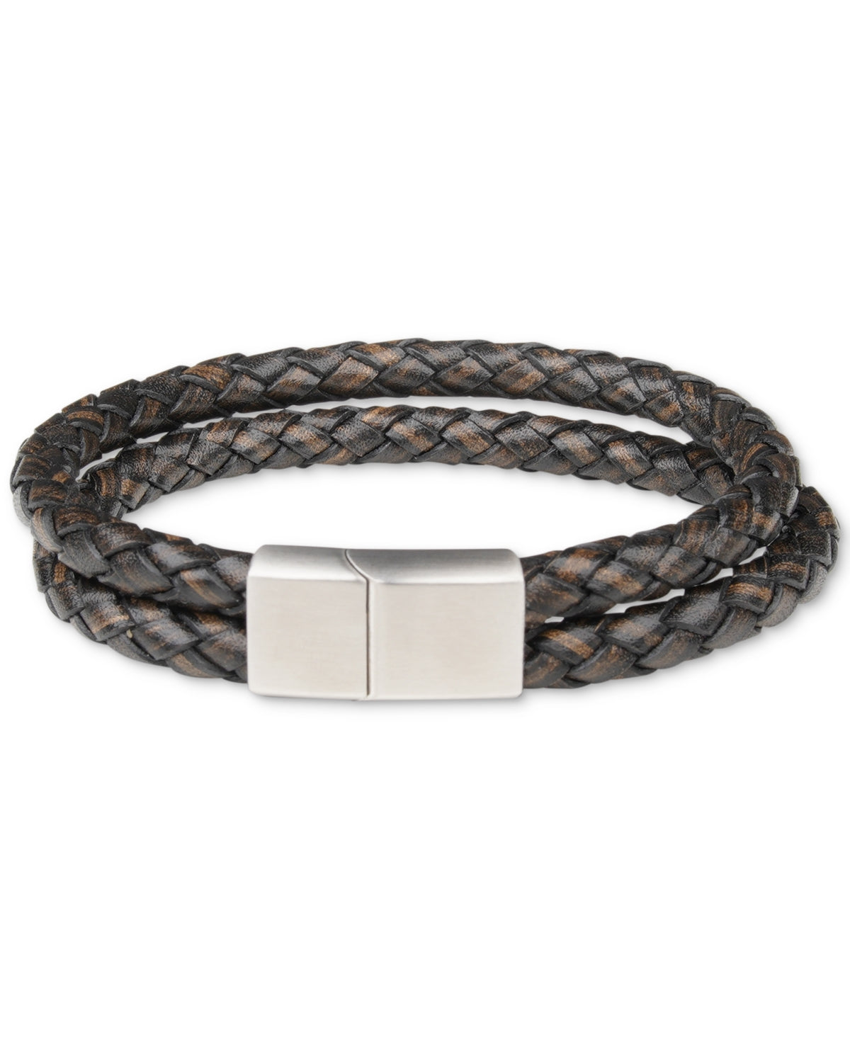 Bespoke Men's Double Strand Braided Leather Bracelet Brown Size Regular