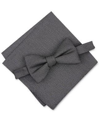 Alfani Men's Solid Texture Pocket Square And Bowtie Grey Size Regular