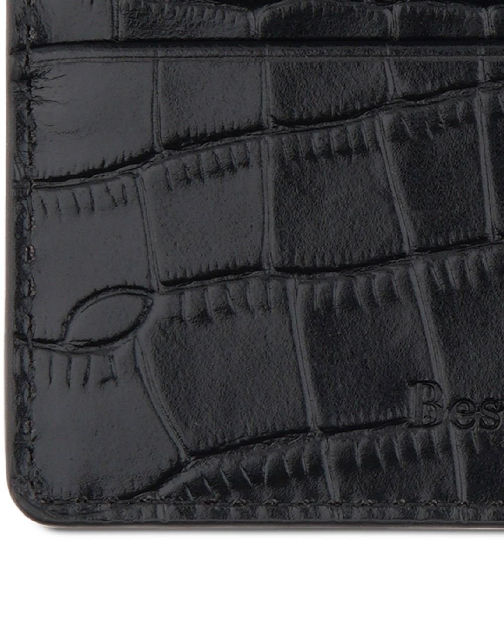 Bespoke Men's Straight Edge Gator Embossed Leather Card Case Black Size Regular