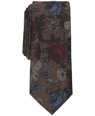 Bar III Men's Skinny Sebban Floral Tie Brown Size Regular
