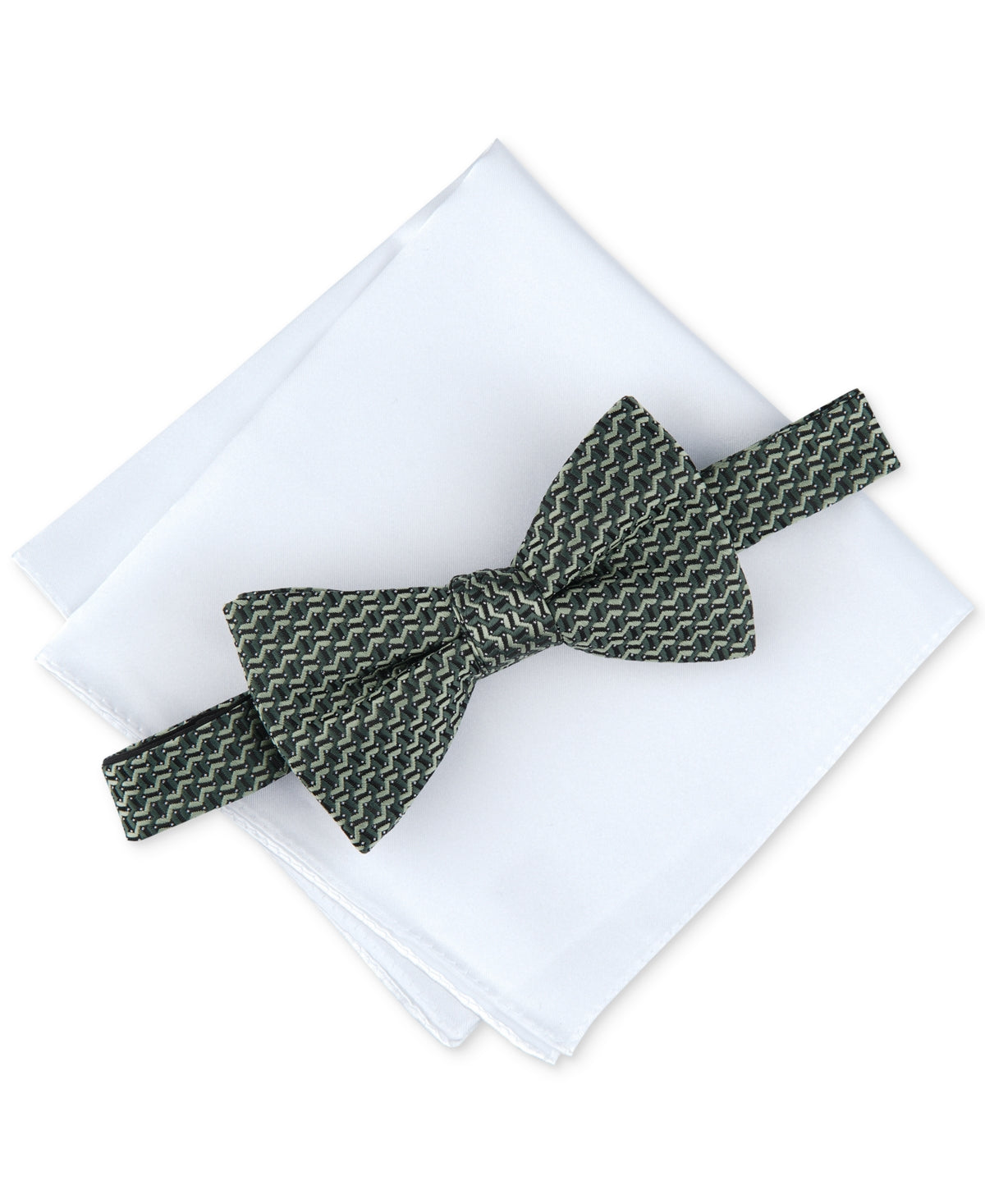 Alfani Men's Pre Tied Geo Bow Tie & Solid Pocket Square Set Green Size Regular