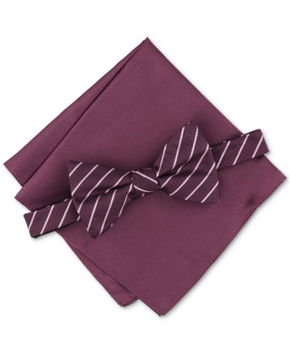 Alfani Men's Laurel Stripe Bow Tie & Pocket Square Set Purple Size Regular