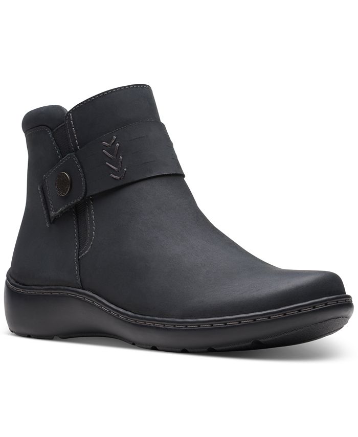 Clarks Women's Cora Rae Button Strap Ankle Booties Black Size 11 M