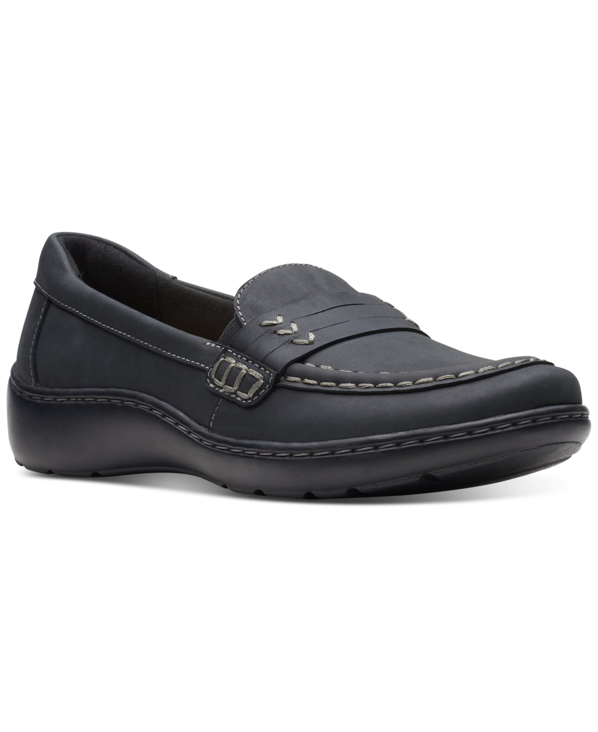 Clarks Women's Cora Shay Slip On Moc Toe Loafer Flats Black Size 8.5 W
