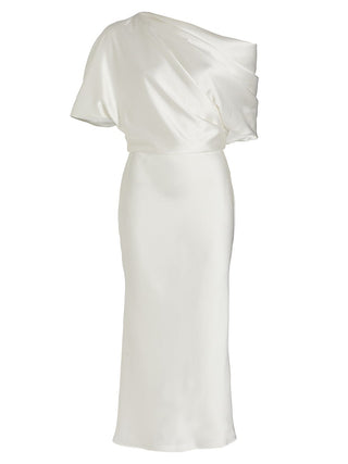 Amsale Women's Draped Pencil Midi Dress White Size 16