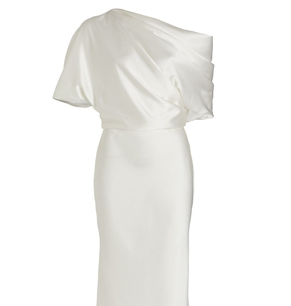 Amsale Women's Draped Pencil Midi Dress White Size 16