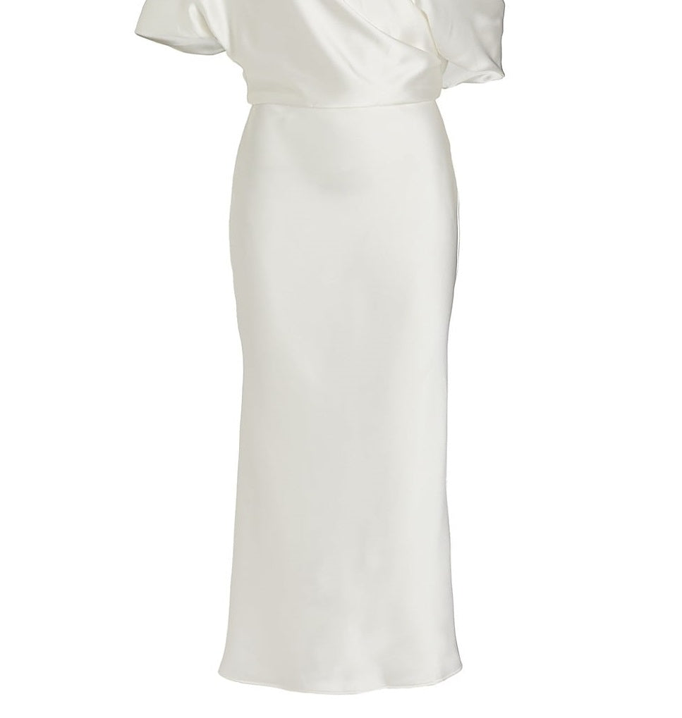 Amsale Women's Draped Pencil Midi Dress White Size 16